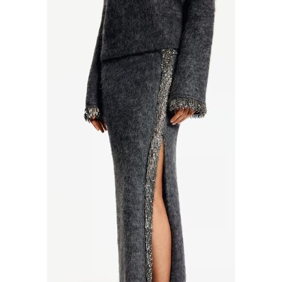 H&M EditionMerino Wool Gray Beaded Midi Skirt XL - Picture 3 of 6